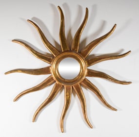 Wooden Sun Burst Mirror