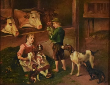 N. Henry Bingham Oil on Wood Panel Barn