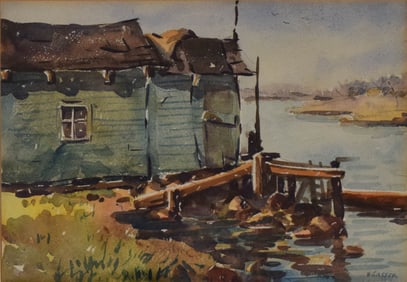 Henry Gasser Watercolor Dock Landscape
