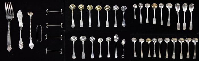42 Pieces Sterling & Coin Spoons, Knife Rests