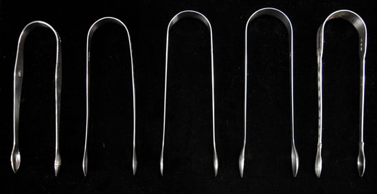 5 Pairs Bateman Family Sterling Sugar Tongs