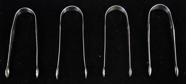 4 Pairs Hester Bateman Sterling Sugar Tongs 1780s