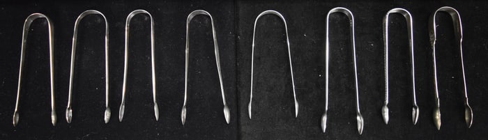 8 Pairs English Sterling & Silverplate Sugar Tongs