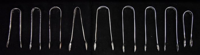 9 Pairs English Sterling & Silverplate Sugar Tongs