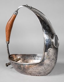 Mid-Century Modern Silverplate & Wood Wine Caddy