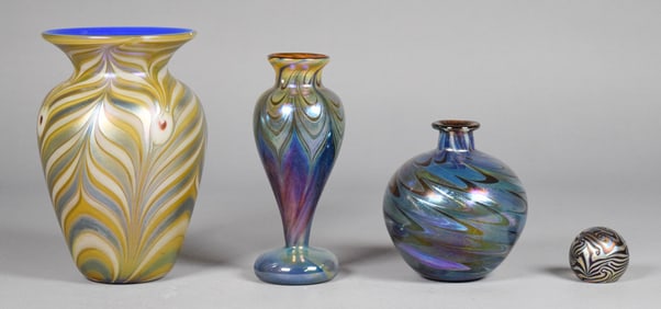 4 Pieces Hand Blown Art Glass Including Vandermark