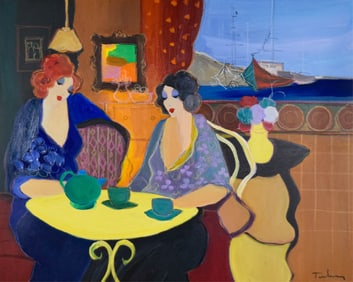 Itzchak Tarkay Oil on Canvas Ladies Having Tea