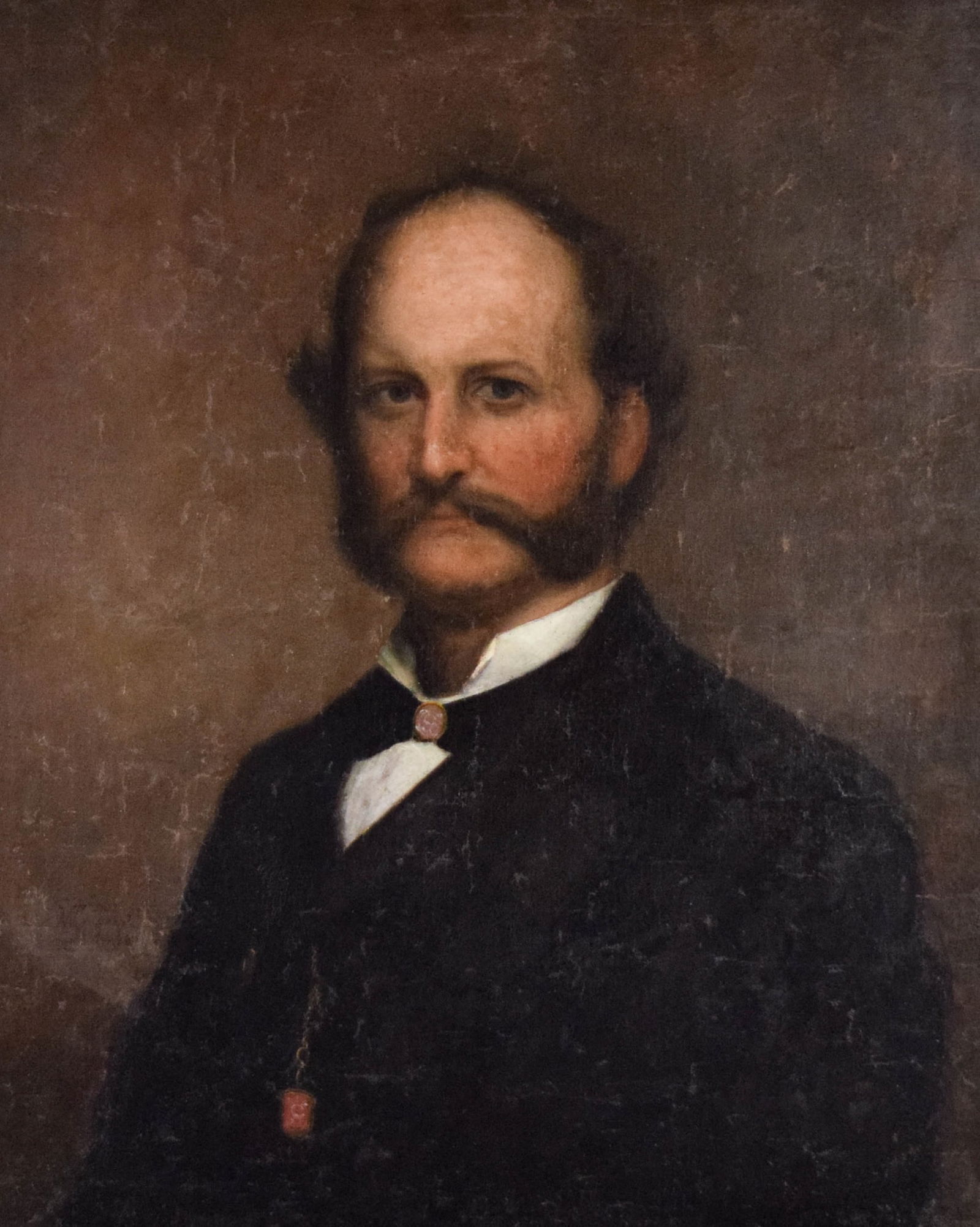 Asa Weston Twitchell Oil on Canvas Portrait: Asa Weston Twitchell (American, 1820-1904). Oil on canvas, portrait of a gentleman, Frederic Edwin Church. Signed and dated center left AWT Albany NY 187?. 28 1/4" x 23 1/2" (with frame 34 1/4" x 29 1