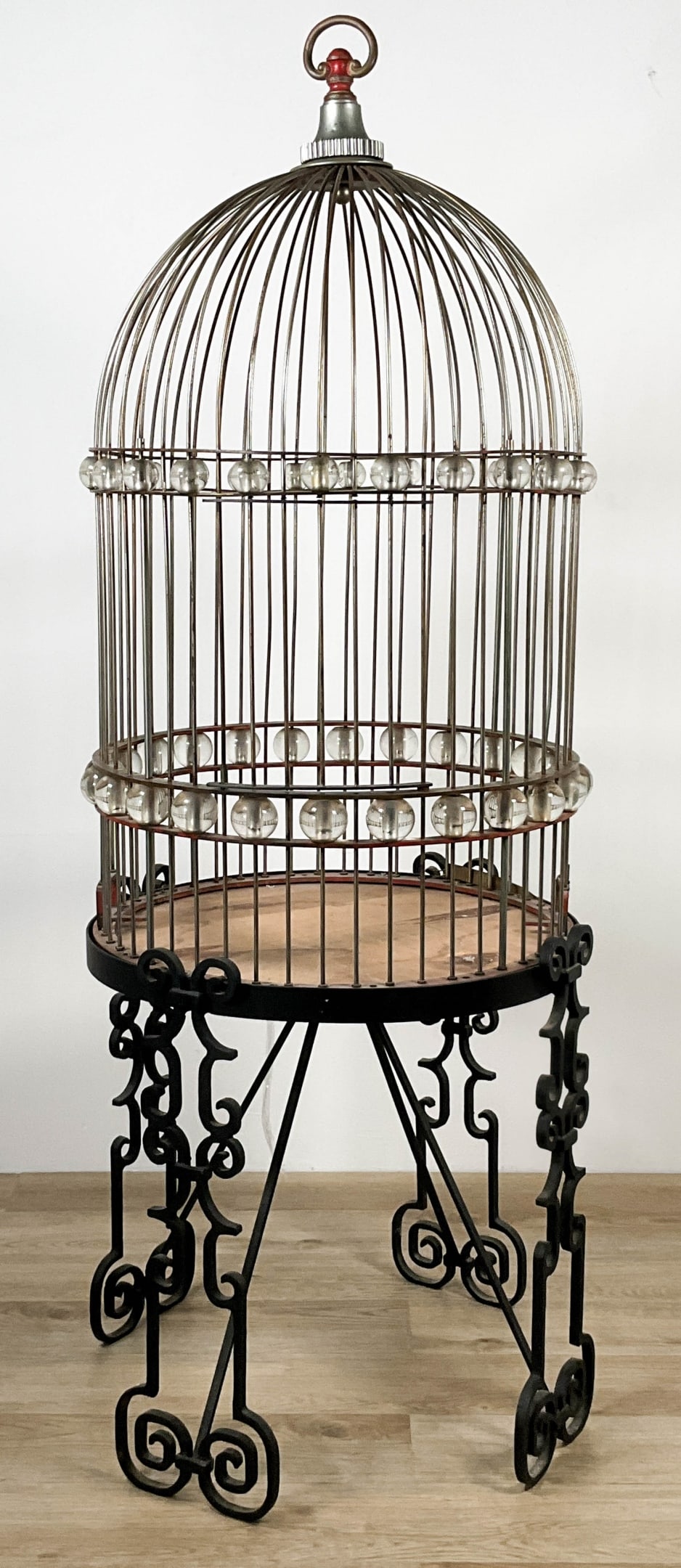 Antique Metal And Glass Bird Cage On Stand (1 of 14)