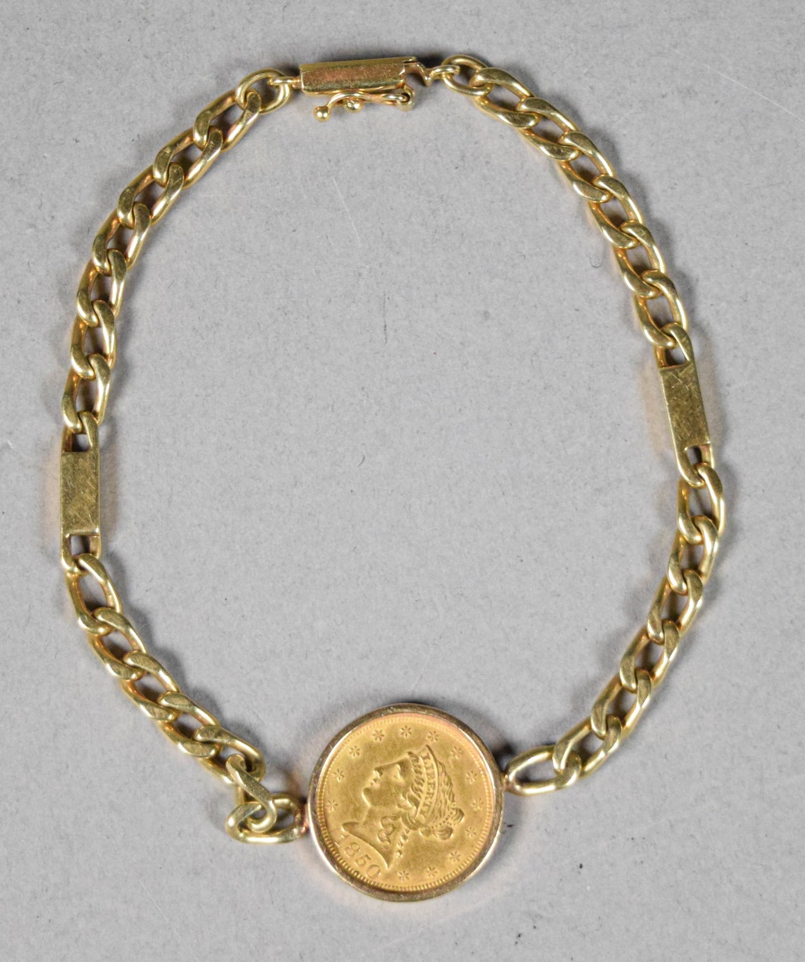 1850 US Gold Coin Mounted In 14 Karat Bracelet (1 of 8)