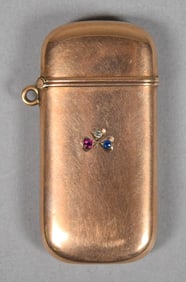 14k Gold, Diamond, Sapphire & Ruby Match Safe