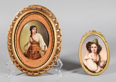 2 Portrait Miniatures on Porcelain