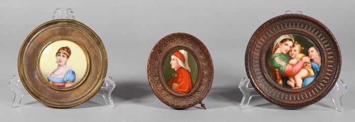 3 Portrait Miniatures on Porcelain