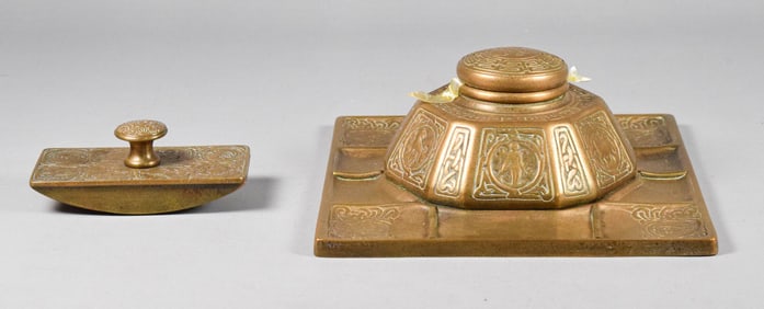Tiffany Studios Zodiac Inkwell And Rocker Blotter