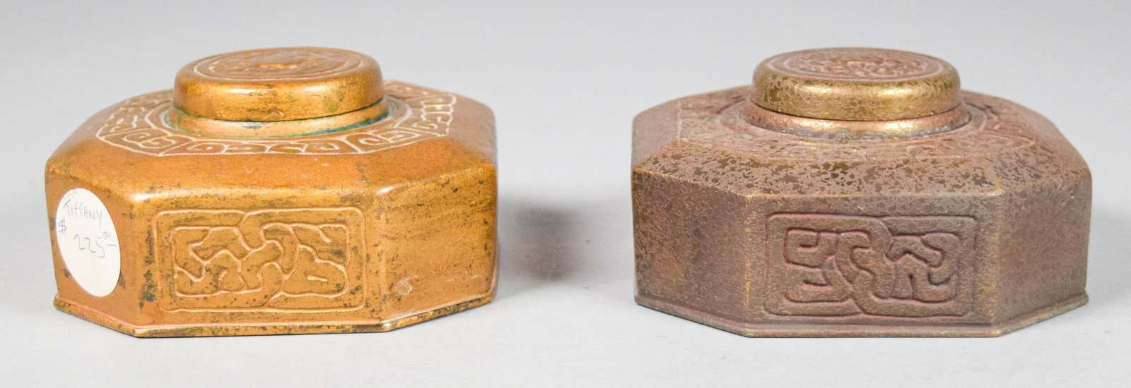 Pair Tiffany Studios Bronze Zodiac Inkwells (1 of 15)
