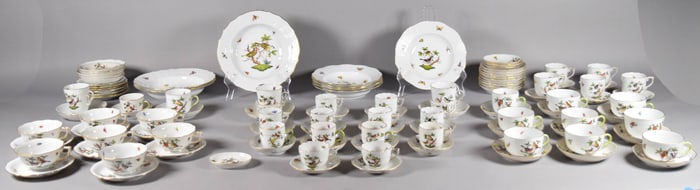 91 Pieces Herend Rothschild Bird Dinnerware