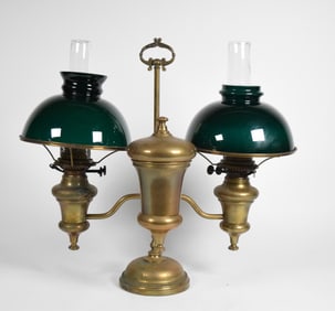 Brass Double Arm Student Lamp Emeralite Shades