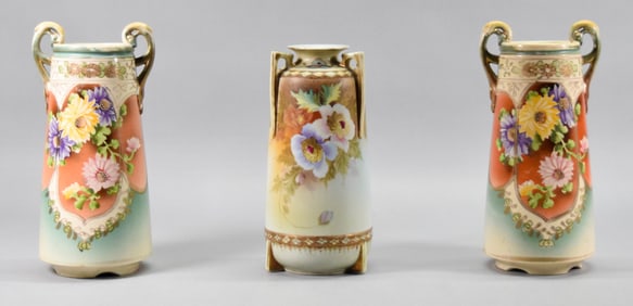 3 Nippon Japanese Porcelain Vases