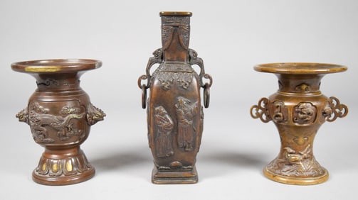 3 Japanese Bronze Vases