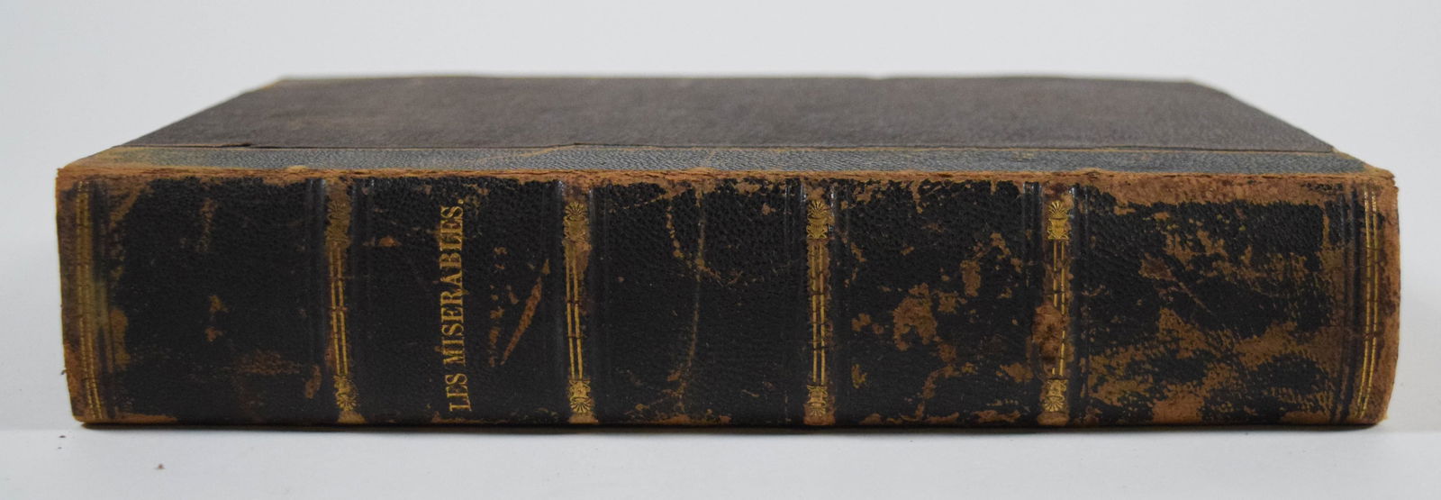 Victor Hugo Les Miserables 1862: Victor Hugo, Les Miserables, five parts in one volume, in French, F.W. Chistern and Charles Lasalle, New York, early edition, 1862. 9 1/4" x 6 1/2". Wear and losses to leather boards and spine, wear a