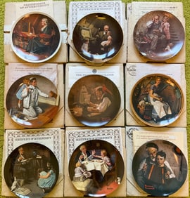 Set Of 9 Norman Rockwell Plates In Boxes