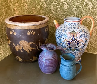 Three Ceramic Pitchers and One Large Planter