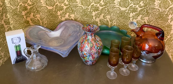 10+ Glass Table and Drinkware, Murano Italy