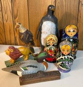 8 Wood Carved Animal Figurines