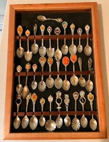 31 Souvenir Spoon Teaspoon Collection and Holder