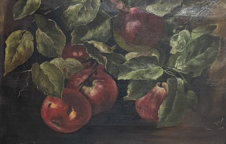 L.W. Oil on Canvas, Still life of Apples
