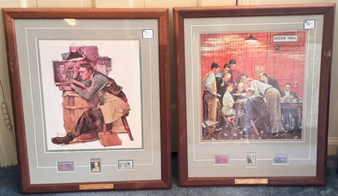 2 Norman Rockwell Prints with Stamps