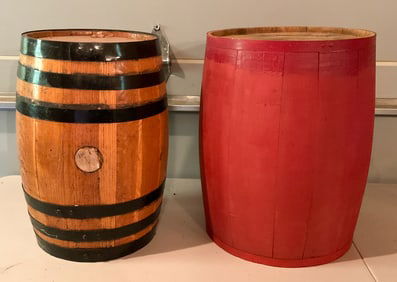 2 Wooden Barrels Red and Banded