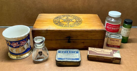 Antique Tyrrells Beauty Box, Shaving Mug, Pharmacy