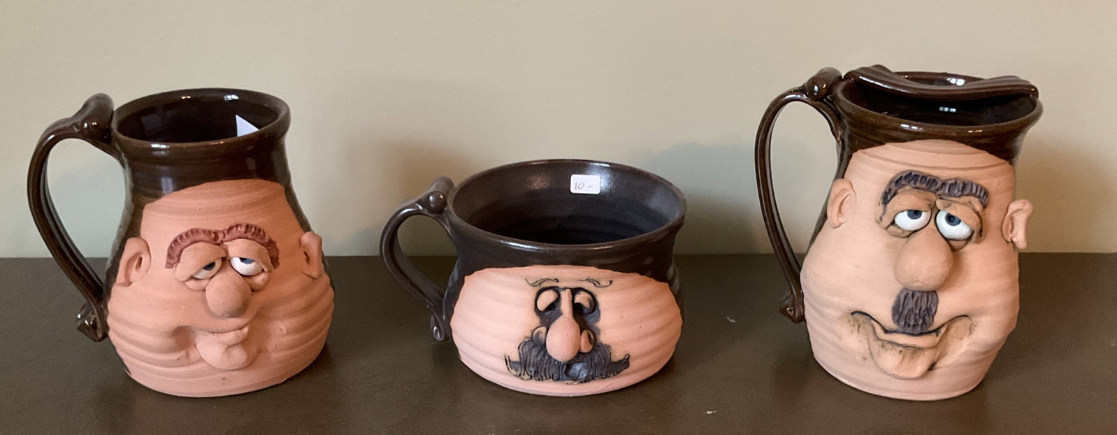 3 Peter Pierie Folk Art Mugs: 3 Peter Pierie Folk Art Mugs, Tallest 5.5" x 4" diameter