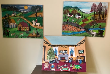 Helen Foy 3 Folk Art Paintings