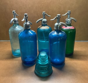 5 Antique Glass Seltzer Bottles Glass Insulator