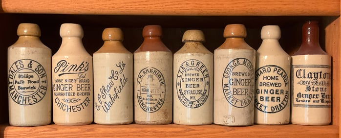 8 Stoneware Ginger Beer Bottles