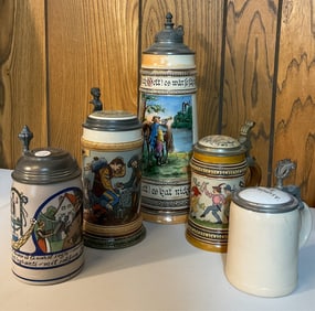 5 German Beer Steins Mettlach Villeroy Boch