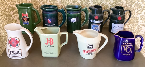 9 Vintage Ceramic Barware Scotch Water Pitchers