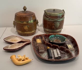 2 Humidors, Meerschaum pipe, Ashtrays, Lighters