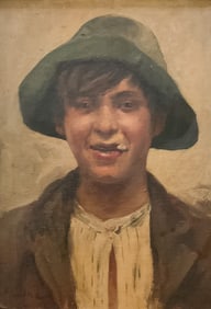 Oil On Canvas Smoking Boy