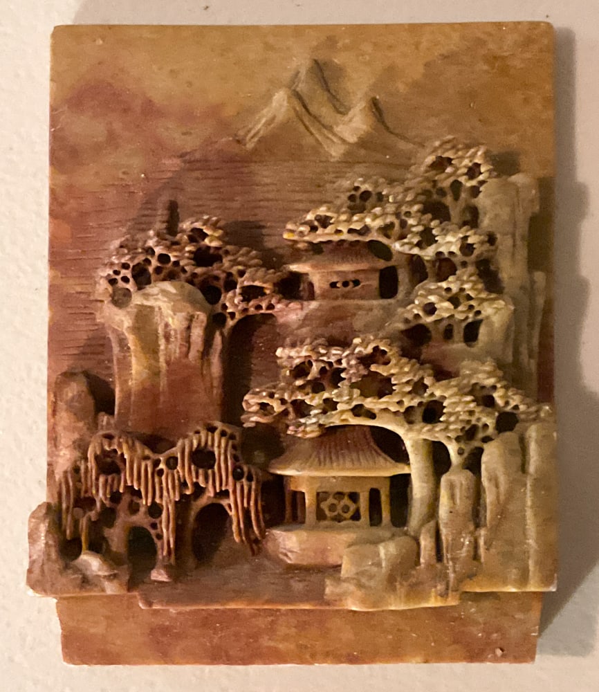 Carved Chinese Soapstone: Carved Chinese Soapstone 5 1/2" x 4 1/4 x 3/4" some nicks and chips