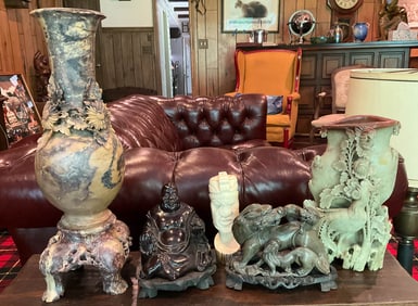 5 Asian Vases and Figurines Soapstone Buddha
