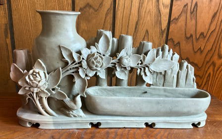 Carved Soapstone Vase, Bud Vase and Holder