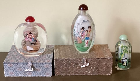 3 Chinese Reverse Painted Glass Snuff Bottles