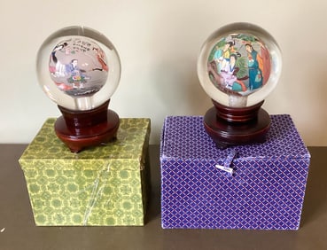2 Chinese Reverse Hand Painted Art Glass