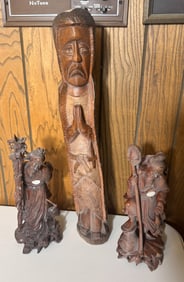 2 Chinese And A Knight Wood Carvings