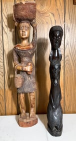 2 Hand Carved Wooden Sculptures Female Figures