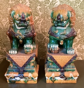 2 - Chinese Foo Dog - Glazed Porcelain Fu