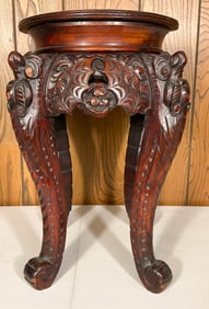 Carved Wooden Asian Pedestal Table